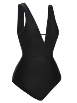 Black 1950s Polka Dot V-Neck Bow Swimsuit -Retro Pulse Shop SCXL000077 2