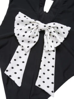 Black 1950s Polka Dot V-Neck Bow Swimsuit -Retro Pulse Shop SCXL000077 5