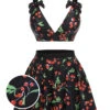 Black 1950s Cherry Bow V-Neck Swimsuit -Retro Pulse Shop SCXL000078 01