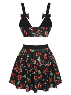 Black 1950s Cherry Bow V-Neck Swimsuit -Retro Pulse Shop SCXL000078 3