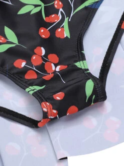 Black 1950s Cherry Bow V-Neck Swimsuit -Retro Pulse Shop SCXL000078 6