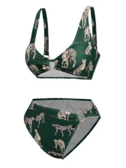 Green 1940s Leopard Halter Split Swimsuit -Retro Pulse Shop SCXL000084 2