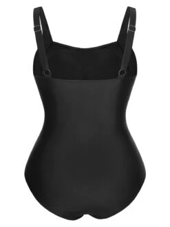 [Plus Size] Black 1960s Pleated Solid Swimsuit -Retro Pulse Shop SCXL000086 B 01 4