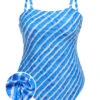 [Plus Size] Blue 1950s Diagonal Stripe One-Piece Swimsuit