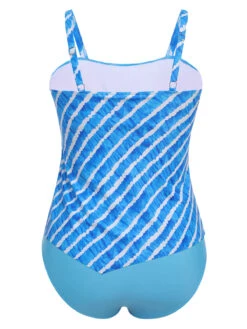 [Plus Size] Blue 1950s Diagonal Stripe One-Piece Swimsuit -Retro Pulse Shop SCXL000088 BL 01 3