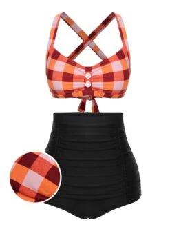 1950s Double Strap Buttoned Plaids Swimsuit -Retro Pulse Shop SCXL000105 1 1 compressed