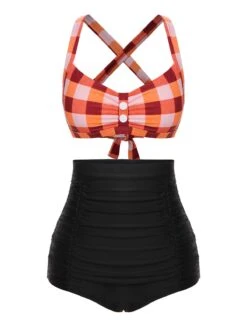 1950s Double Strap Buttoned Plaids Swimsuit -Retro Pulse Shop SCXL000105 1 2 compressed