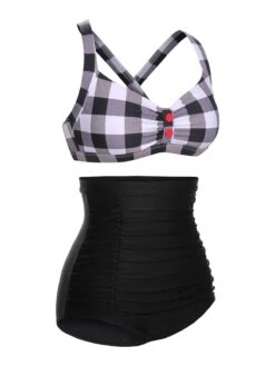 1950s Double Strap Buttoned Plaids Swimsuit -Retro Pulse Shop SCXL000105 2 3 compressed