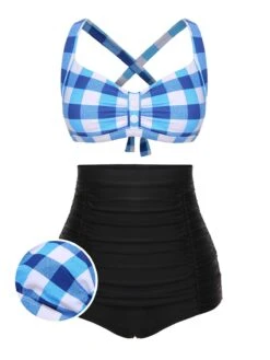 1950s Double Strap Buttoned Plaids Swimsuit -Retro Pulse Shop SCXL000105 3 1 compressed