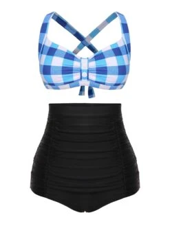 1950s Double Strap Buttoned Plaids Swimsuit -Retro Pulse Shop SCXL000105 3 2 compressed