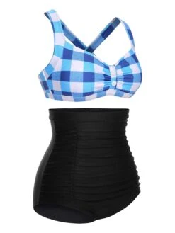1950s Double Strap Buttoned Plaids Swimsuit -Retro Pulse Shop SCXL000105 3 3 compressed