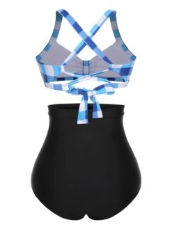 1950s Double Strap Buttoned Plaids Swimsuit -Retro Pulse Shop SCXL000105 3 4 compressed