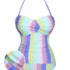 1950s Colorful Striped One-Piece Swimsuit -Retro Pulse Shop SCXL000106 01