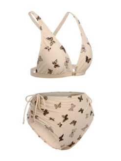 Apricot 1950s Butterfly Mesh Lace-Up Swimsuit -Retro Pulse Shop SCXL000113 2