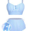 Blue 1950s Striped Heart Button Swimsuit -Retro Pulse Shop SCXL000115 01
