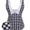 Black & White 1950s Plaid One-Piece Swimsuit 2 Black & White 1950s Plaid One-Piece Swimsuit -Retro Pulse Shop SCXL000117 01