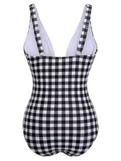 Black & White 1950s Plaid One-Piece Swimsuit -Retro Pulse Shop SCXL000117 3