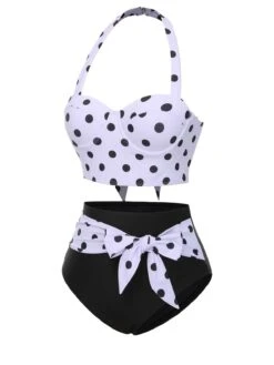 1950s Halter Contrast Polka Dots Swimsuit -Retro Pulse Shop SCXL000119 3 compressed