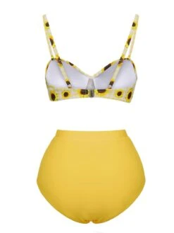 Yellow 1950s Spaghetti Strap Sunflower Plaids Swimsuit -Retro Pulse Shop SCXL000120 3 compressed