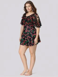 [Plus Size] Black 1930s Cherry Skirt Swimsuit -Retro Pulse Shop SCXL000127 MC 1 3