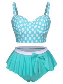 [Plus Size] 1930s Polka Dot Suspender Swimsuit Set -Retro Pulse Shop SCXL000128 T 1 2