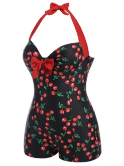 [Plus Size] Black 1960s Cherry One-Piece Swimsuit -Retro Pulse Shop SCXL000132 R 01 3