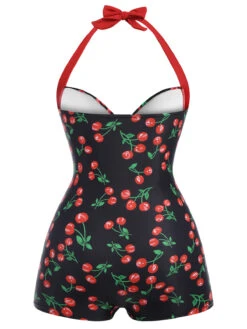 [Plus Size] Black 1960s Cherry One-Piece Swimsuit -Retro Pulse Shop SCXL000132 R 01 4