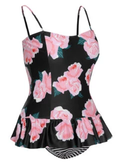 [Plus Size] Multicolor 1930s Ruffled Hem Printed Swimsuit -Retro Pulse Shop SCXL000136 MC 01 3