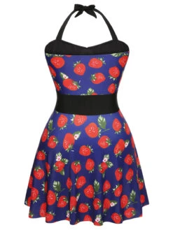 [Plus Size] Multicolor 1930s Colorblocked Strawberry Halter Swimsuit -Retro Pulse Shop SCXL000139 MC 01 4