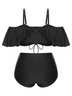 [Plus Size] Black 1950s Strap Dolman Sleeve Swimsuit -Retro Pulse Shop SCXL000145 3