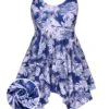 [Plus Size] Blue 1950s Leaves Spaghetti Strap Swimsuit -Retro Pulse Shop SCXL000147 01