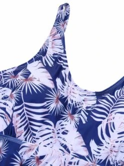 [Plus Size] Blue 1950s Leaves Spaghetti Strap Swimsuit -Retro Pulse Shop SCXL000147 5