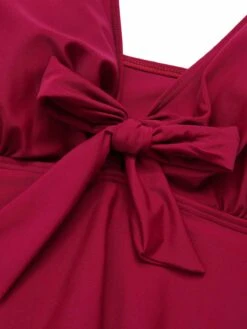 [Plus Size] 1950s Solid Front Tie Ruffle Swimsuit -Retro Pulse Shop SCXL000149 4