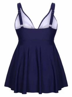 [Plus Size] 1950s Solid Front Tie Ruffle Swimsuit -Retro Pulse Shop SCXL000149 BL 3