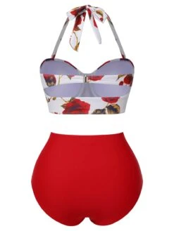 Red 1940s Halter Roses Swimsuit -Retro Pulse Shop SCXL000153 3 compressed