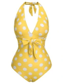 1930s Halter Lace-Up Polka Dots One-Piece Swimsuit -Retro Pulse Shop SCXL000155 Y 1 compressed
