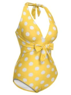 1930s Halter Lace-Up Polka Dots One-Piece Swimsuit -Retro Pulse Shop SCXL000155 Y 2 compressed