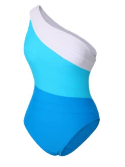 1940s Color Block One Shoulder One-Piece Swimsuit -Retro Pulse Shop SCXL000161 BL 3