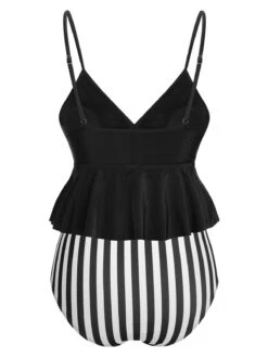 Black 1950s Striped Printed Separate Swimsuit -Retro Pulse Shop SCXL000163 3
