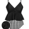 Black 1950s Striped Printed Separate Swimsuit -Retro Pulse Shop SCXL000163 B