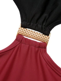 Red & Black 1950s Solid Patchwork Lace Up Swimsuit -Retro Pulse Shop SCXL000167 4