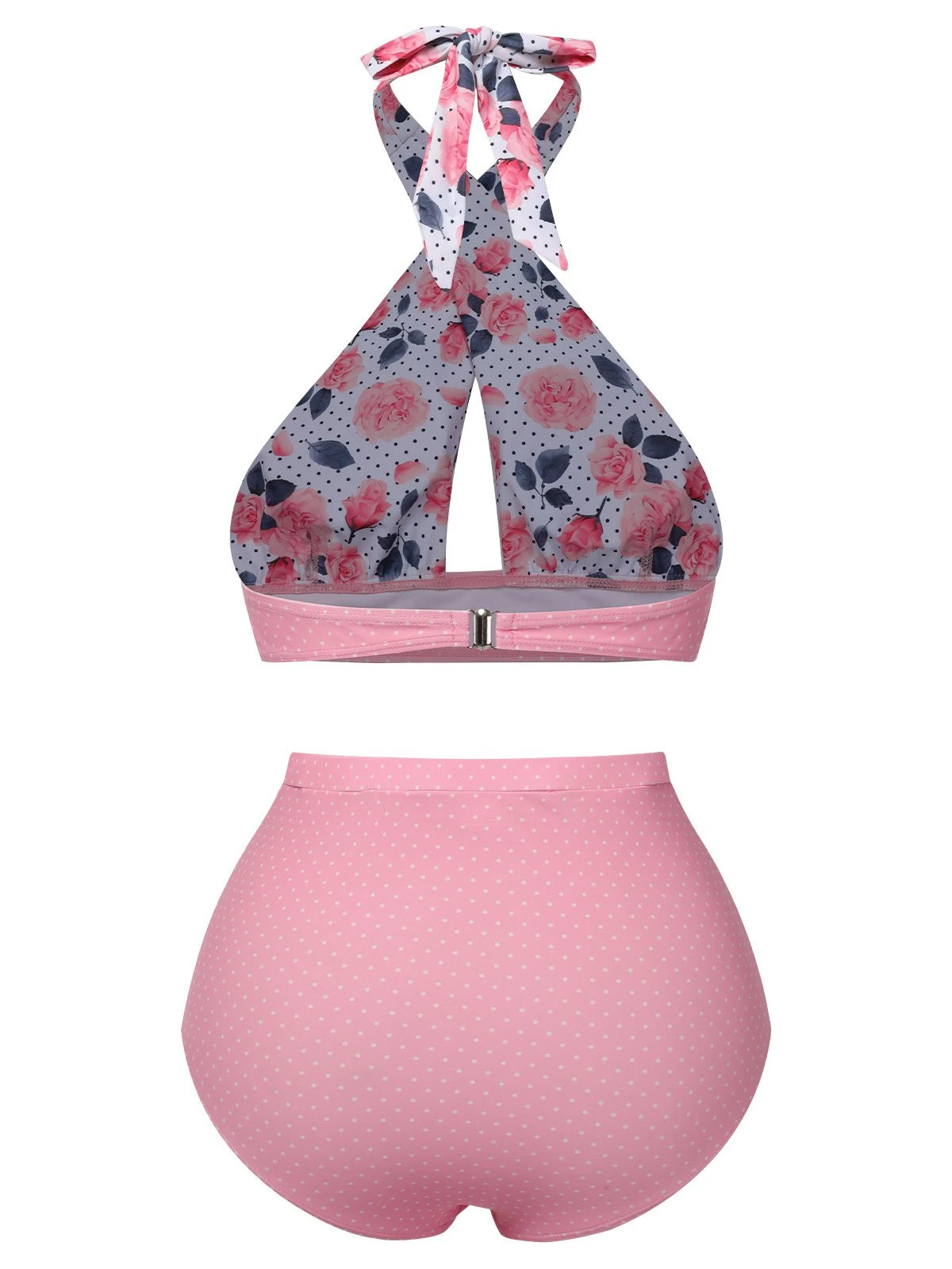 Pink 1940s Floral Cross Halter Swimsuit 6 Pink 1940s Floral Cross Halter Swimsuit - Image 4