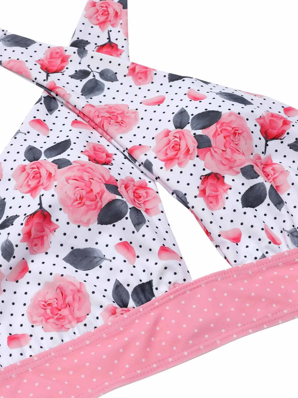 Pink 1940s Floral Cross Halter Swimsuit 7 Pink 1940s Floral Cross Halter Swimsuit - Image 5