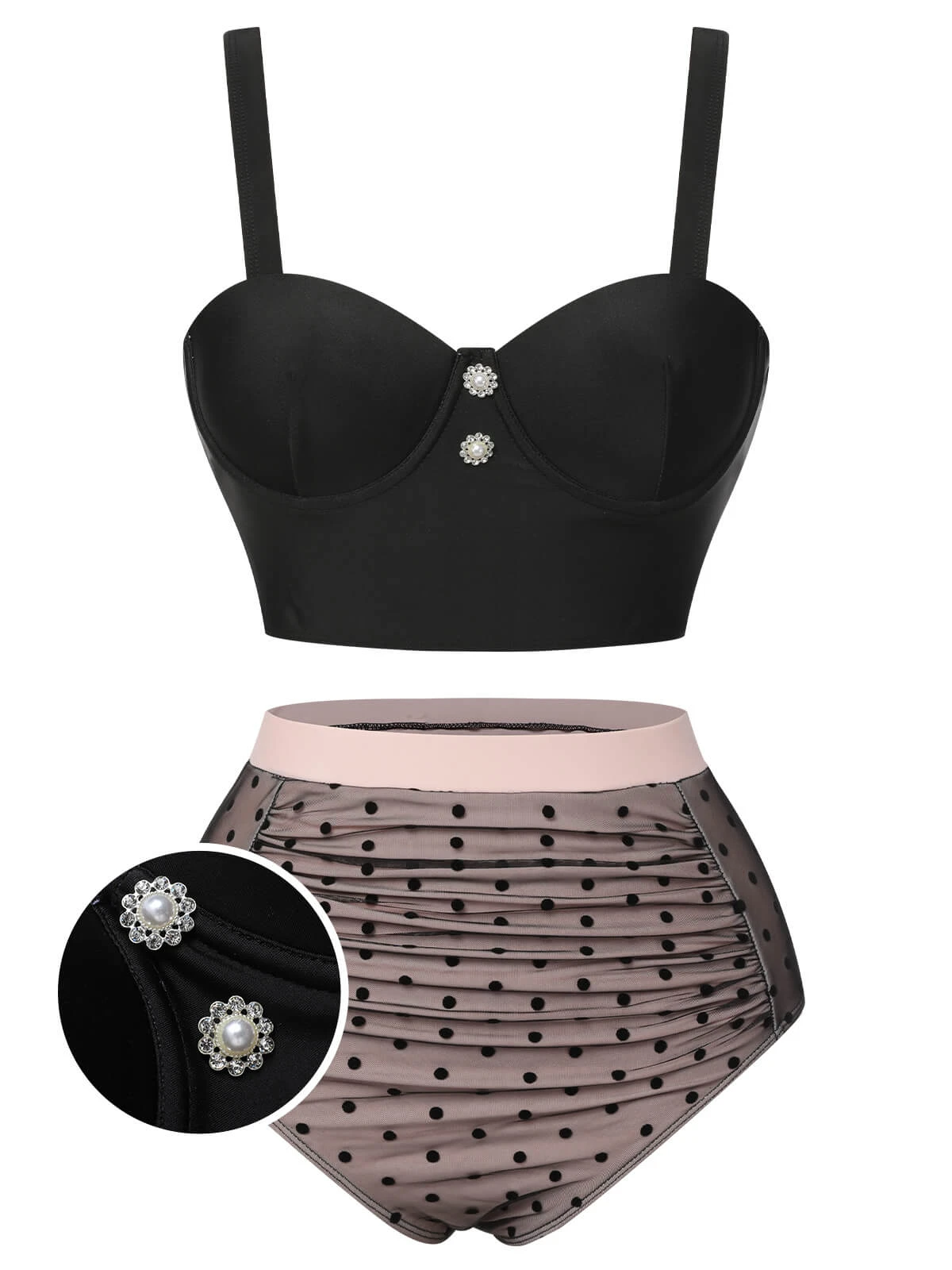 Black 1960s Polka Dots Mesh Swimsuit 3 Black 1960s Polka Dots Mesh Swimsuit