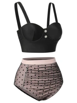 Black 1960s Polka Dots Mesh Swimsuit 11 Black 1960s Polka Dots Mesh Swimsuit -Retro Pulse Shop SCXL000171 2