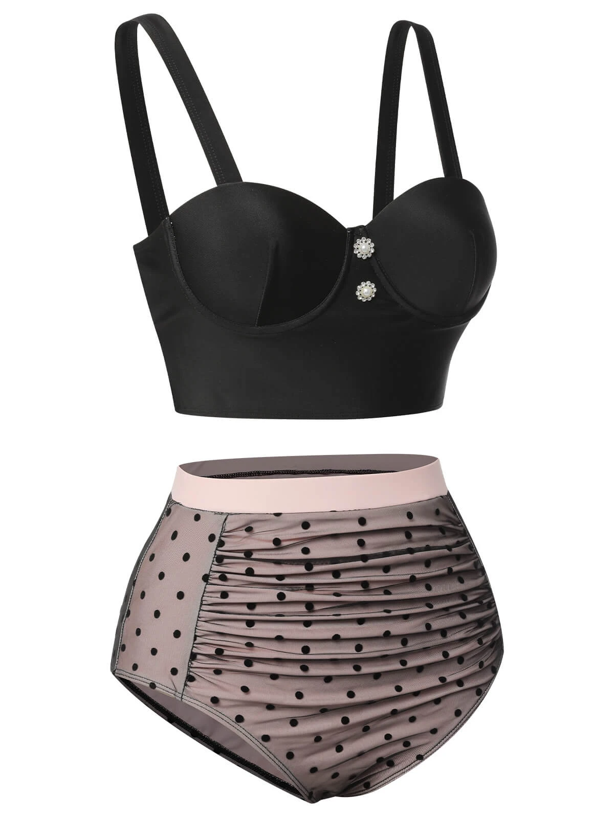 Black 1960s Polka Dots Mesh Swimsuit 5 Black 1960s Polka Dots Mesh Swimsuit - Image 3