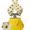 Yellow 1950s Sunflower Cross Halter Swimsuit -Retro Pulse Shop SCXL000172 1