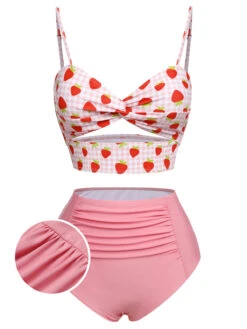 [Pre-Sale] Pink 1960s Strawberry Plaid Halter Swimsuit