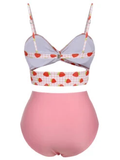 [Pre-Sale] Pink 1960s Strawberry Plaid Halter Swimsuit -Retro Pulse Shop SCXL000173 3