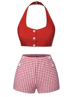 Red 1950s Halter Plaids Swimsuit -Retro Pulse Shop SCXL000175 1 compressed